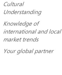 Cultural Understanding
Knowledge of international and local market trends
Your global partner